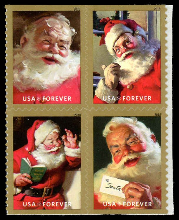 USA 5335a,5332-5335 Mint (NH) Sparkling Holiday Santas Block of 4 Forever Stamps