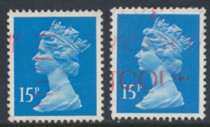 GB  Machin 15p X905 1 Center band  Used  x 2  types SC#  MH91  see scan and d...