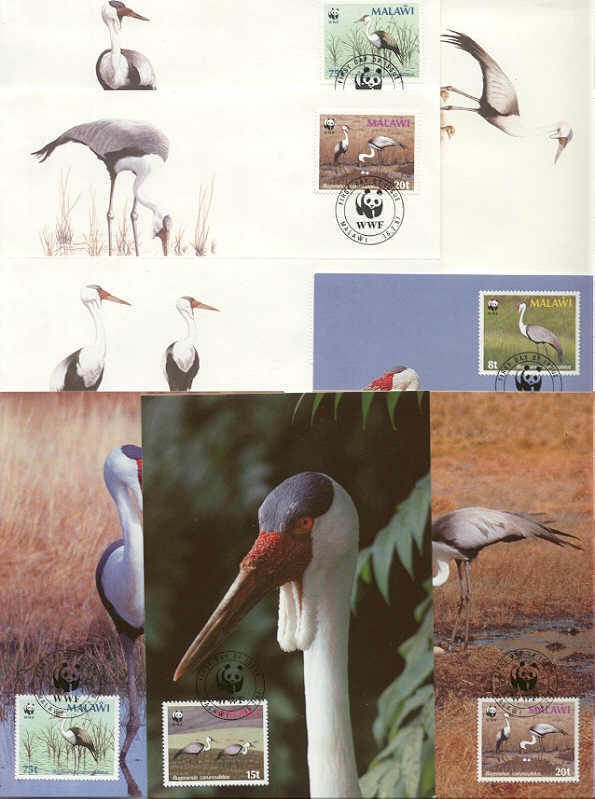 Malawi  8 FDC/cards WWF/Birds 1987