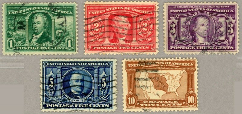 US Scott#323-327 F-VF 1904 Louisiana Purchase complete, light cancels, sound
