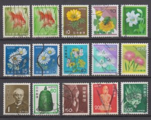 Japan Mix of 15 Different Definitive Stamps Good to Fine Used