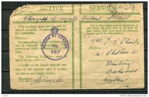 England  1942 Cover Censor-757 on Military WWII FPO Active Service