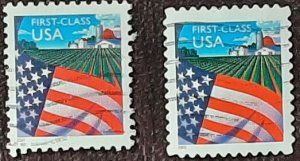 US Scott # 3448-3449; two used (34c) Flag over Farm from 2000; VF  off paper