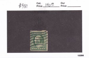 US #387 one cent used coil; SCV=$140.00 (105F)