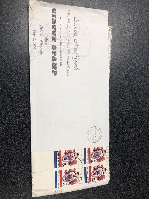 SOMERS, NY  AMERICAN CIRCUS FIRST DAY ISSUE PLATE BLOCK COVER 1966