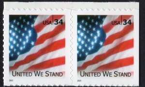 Scott #3549 United We Stand Flag Booklet Horizontal Pair of Stamps - MNH