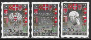 AUSTRIA 1968 REPUBLIC OF AUSTRIA Anniversary Set Sc 820-822 MNH