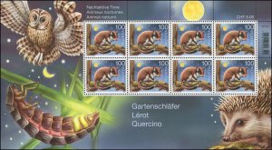 Switzerland 2016 Sc 1602 Birds Owl hedgehog dormouse glow worm CV $16.80