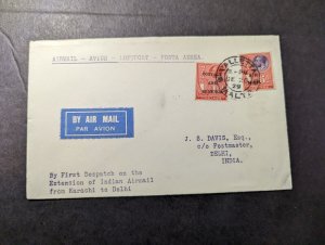 1929 Malta Airmail First Flight Cover FFC Valletta to Delhi India