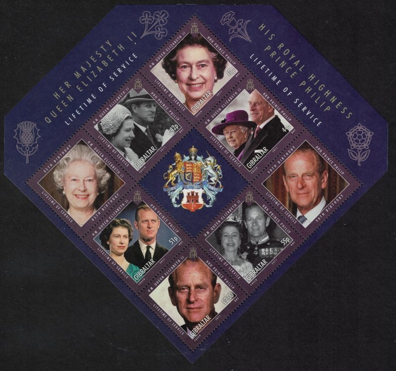 Gibraltar Queen Elizabeth II Prince Philip Lifetime of Service Sheetlet 2011