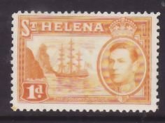 St Helena-Sc#119A- id9-unused og NH 1p Ships-KGVI-1938-40-rainbow effect around