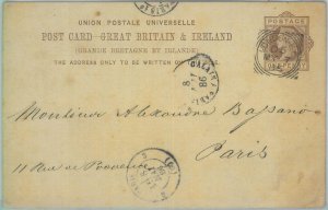 85411 - GB - Postal History: AMBULANT postmark on STATIONERY CARD to FRANCE 1886