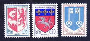 France 1142-44 MNH 1966 Coats of Arms Auch Stain-Lo & Mont-De-Marsan Full Set