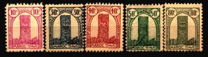 French Morocco Scott 178 - 181 and 184 UN Hinged w/the 50 cent value with no gum