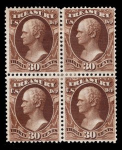 MOMEN: US STAMPS #O81 OFFICIAL BLOCK OF 4 UNUSED EX. MARKOVITS LOT #89657*