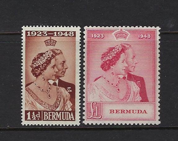 BERMUDA SCOTT #133-34 1948 GEORGE VI SILVER WEDDING- MINT LOW VALUE NH/TOP LH