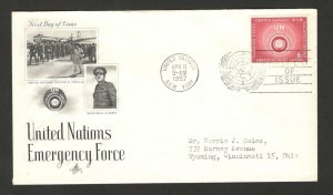 UNITED NATIONS-UNITED STATES-TRAVELED FDC EMERGENCY FORCE -1957.