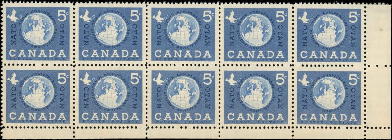 Canada Scott #384 VF/NH Block of 10-NATO 10th Anniversary-Well Centered - Nice