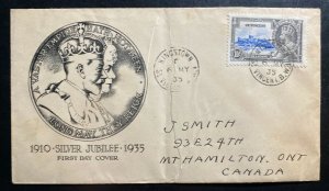 1935 Kingston St Vincent First Day Cover To Canada King George V Silver Jubilee