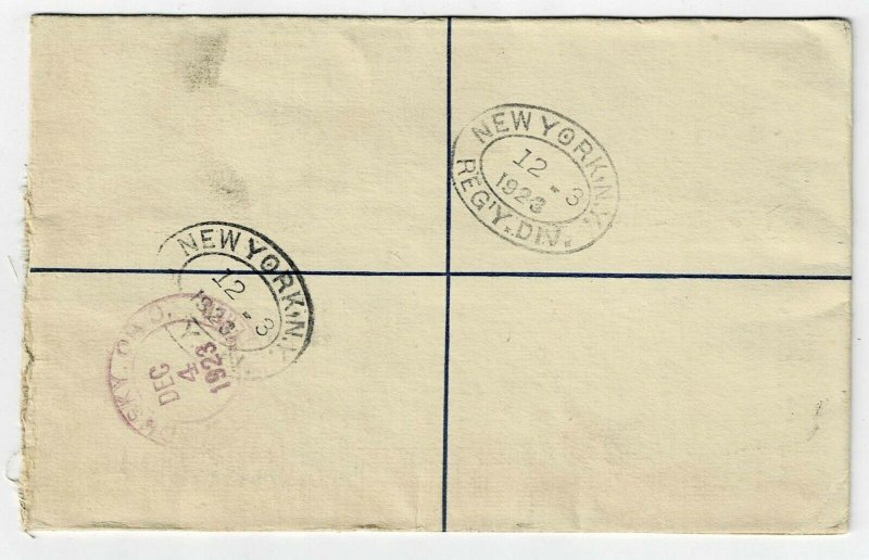 Nigeria 1923 Lagos cancel on registry envelope to the U.S.