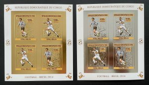 Stamps Minisheets Gold & Silver Football Worldcup Brazil 2014 Congo Imperf.-