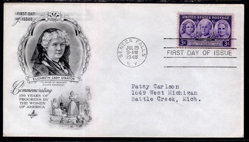 US 959 Women's Progress Artcraft Typed FDC