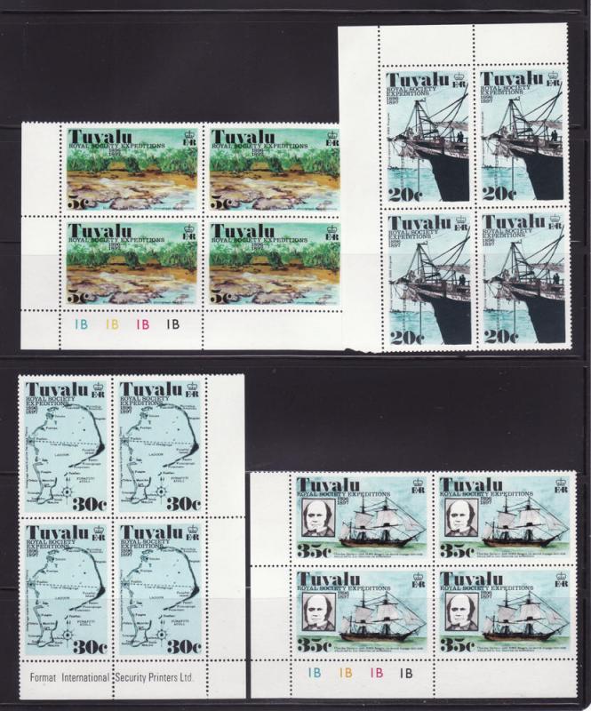 Tuvalu 54-57 Corner Blocks of 4 Set MNH Various (B)