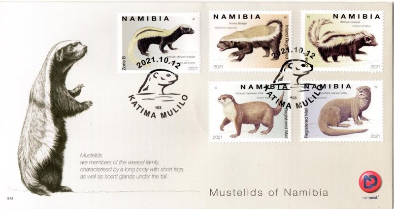 Namibia - 2021 Mustelids Otter Weasel Badger Polecat FDC