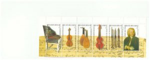 BELGIUM SC.1817a COMPLETE BOOKLET PANE OF 6 MUSICAL MUSEUM STAMPS MNH BLK2