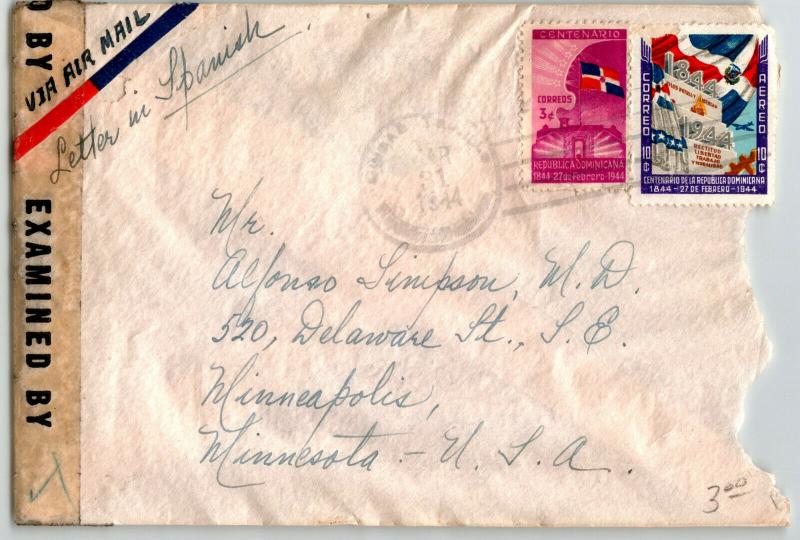 Dominican Republic 1944 Censor Cover to USA - Z13634