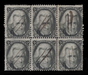 MOMEN: US STAMPS #73 BLOCK OF 6 USED LOT #82573*
