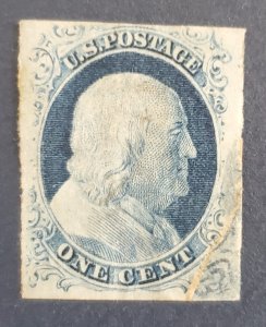 US 7, 1851 Franklin, repaired, Great color, centering, Cat. value - $135.00