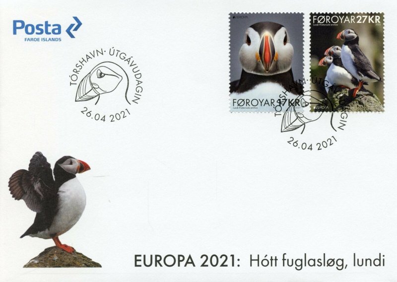 Faroes Faroe Isl Europa Stamps 2021 FDC Endangered Natl Wildlife Puffins 2v Set