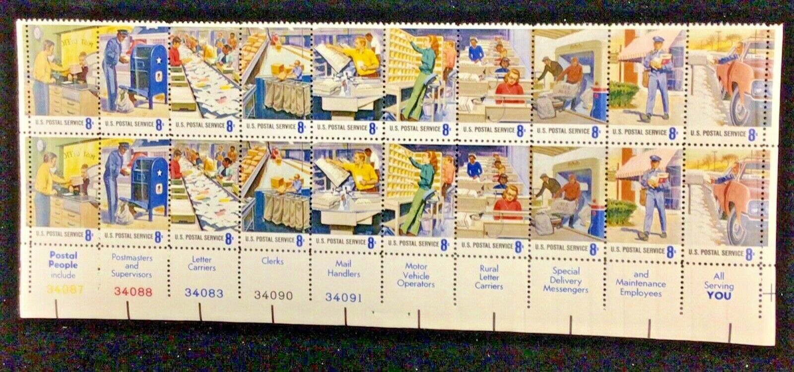 1973 POSTAL SERVICE EMPLOYEES #1498a Plate Block of 20 x 8 cents US Postage  Stamps