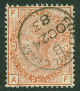 SG 163 1/- orange-brown plate 14. Very fine used with Fort William CDS, Oct...