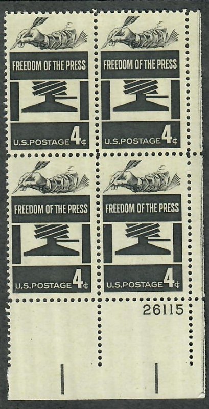 1119 Freedom of the Press MNH plate block LR