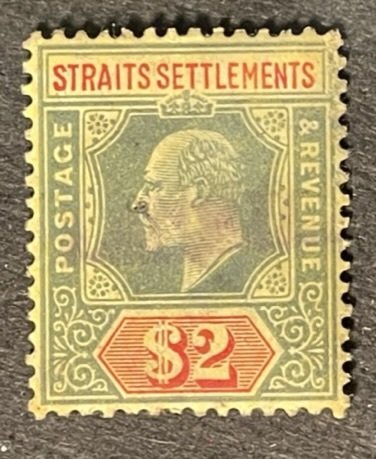 Straights settlements Sc.  126 Mint OG, VLH, XF centering. 1909 Cv.27.50