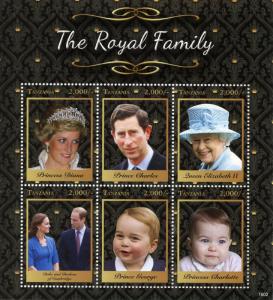 Tanzania Stamps 2016 MNH Royal Family Queen Elizabeth II Prince William 6v M/S I