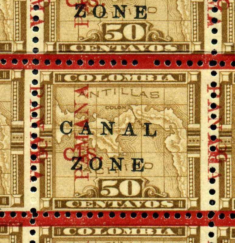 Canal Zone 20 Block of 36 Stamps w/Progressive Overprint Shift with PF Cert!