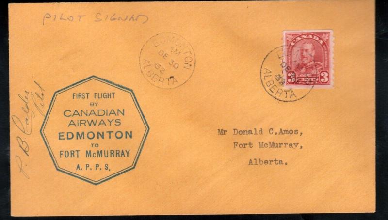 Canada #CL51 Very Fine Used On Pilot Signed 1st Flight Cover To Fort McMurray