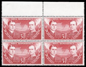 New Zealand (Ross Dep) 1967 QEII 3c block with WATERMARK INVERTED mnh. SG 6w.