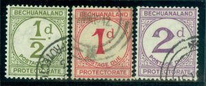 SG D4-D6 Bechuanaland 1932 ½d to 2d postage due set of 3 values. Very fine...