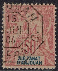 FRENCH ANJOUAN 1892 PEACE AND COMMERCE 50C USED