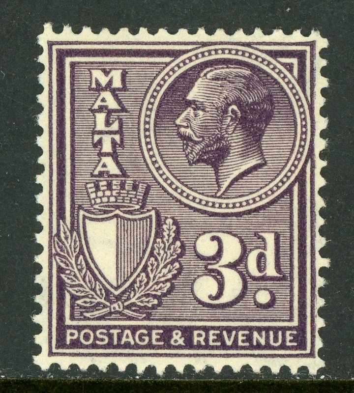 Malta 1930 KGV 3p Dark Violet Scott 173 Mint A142 ⭐⭐⭐