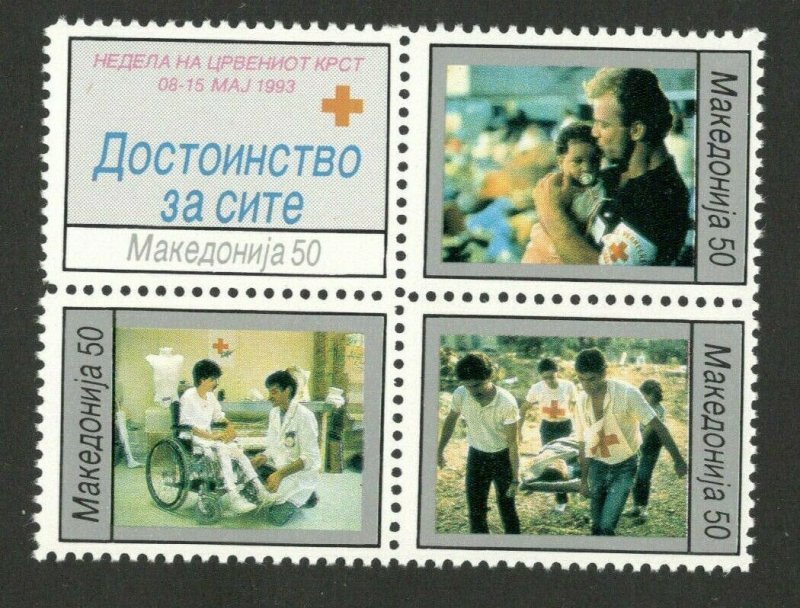 MACEDONIA-MNH** BLOCK OF 4 STAMPS, 50 - RED CROSS--1993. (106) 