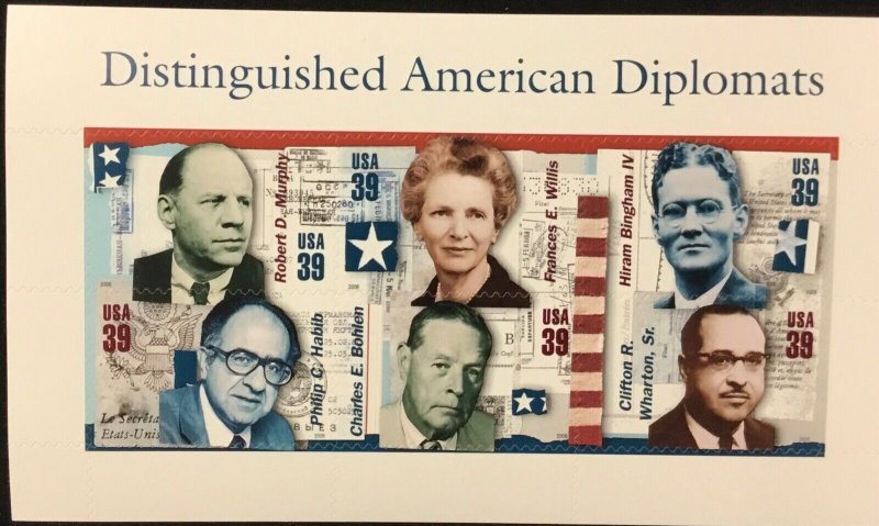 4076  Distinguished American Diplomats  MNH Souvenir sheet of 6   FV $2.34. 2006