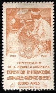 1910 Argentina Poster Stamp Argentine Republic International Exhibition Railways