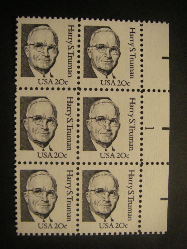 Scott 1862, 20c Harry S. Truman, PB6 #1 RM, MNH Great Americans Beauty