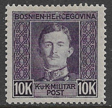 BOSNIA  AND HERZEGOVINIA 1917 10k Emperor Karl I Issue Sc 122 MH