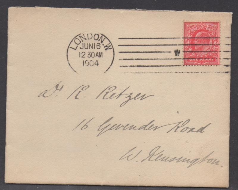 *Great Britain Cover, SC# 128 W/ Letter, Scarce Machine Cancel, 6-16-1904